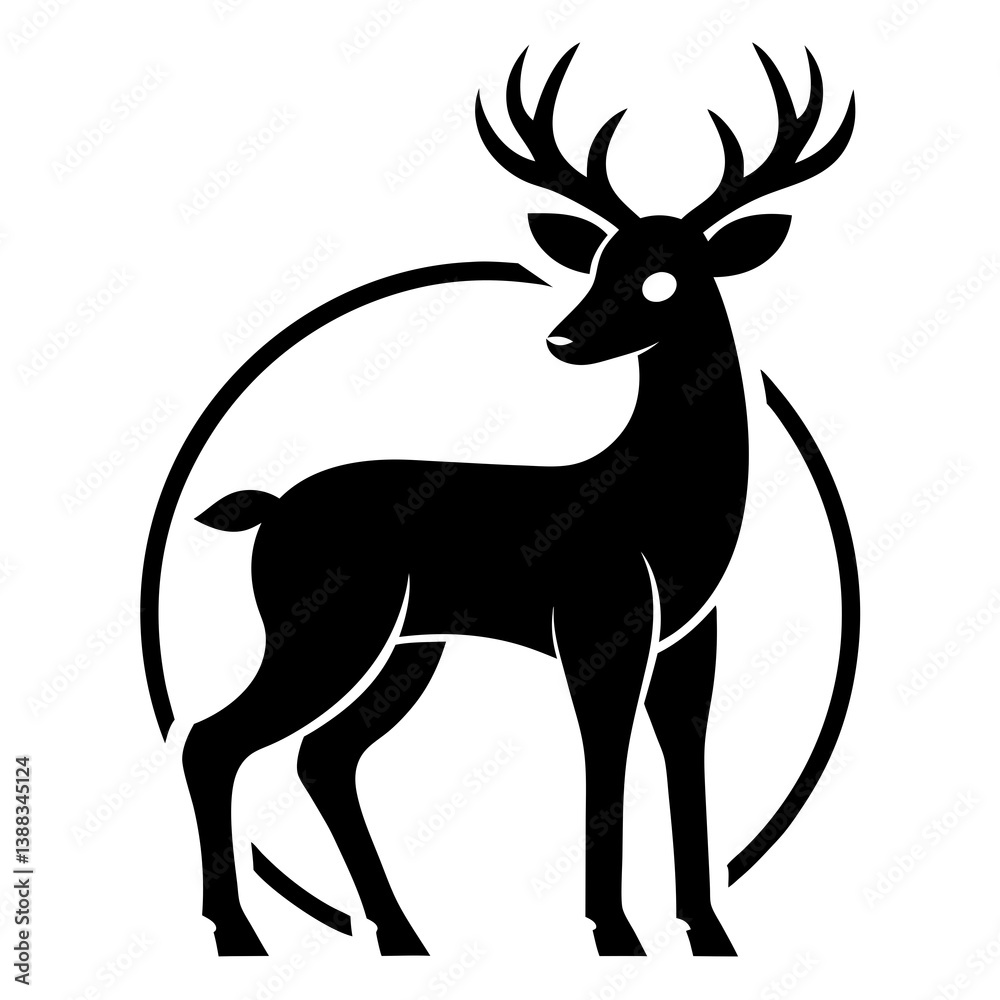 Fototapeta premium Deer Silhouette Vector, Majestic Black Deer Clipart with Antlers for Logos and Nature Art