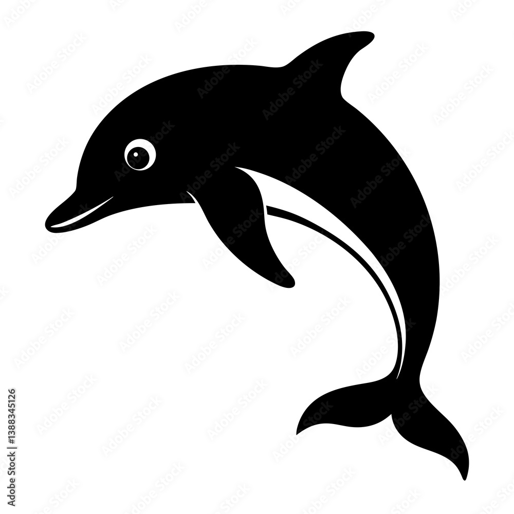 Dolphin Silhouette Vector, Cute Black Dolphin Clipart for Ocean and Marine Art

