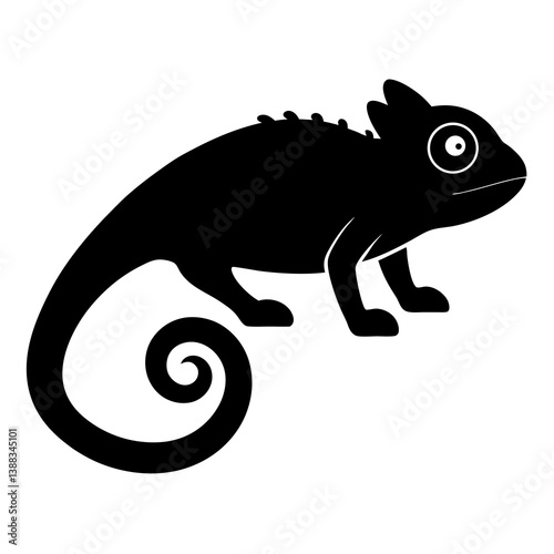Chameleon Silhouette Vector, Black Chameleon Clipart for Jungle and Reptile Art

