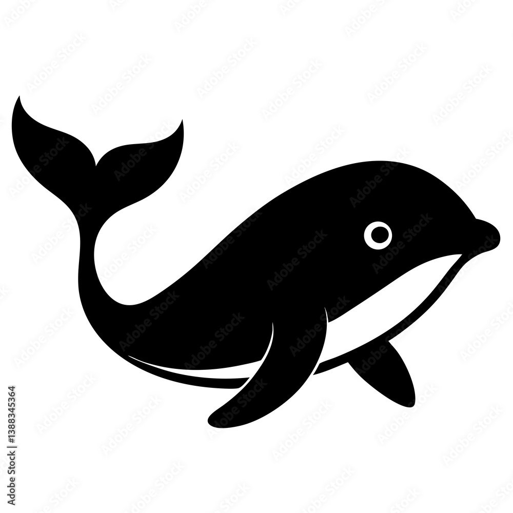 Obraz premium Black Whale Icon, Ocean Sea Animal Vector Silhouette Illustration