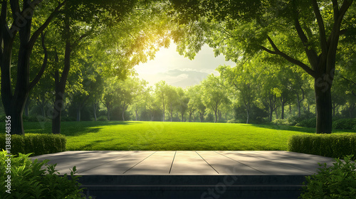 Serene Summer Parkland: Tranquil Pathway Amidst Lush Greenery and Inviting Nature