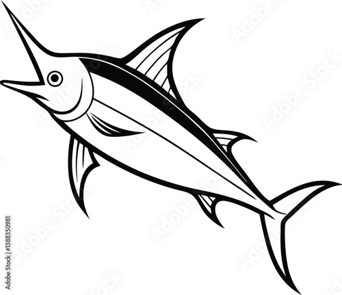 Sword Fish Line art Design with white background