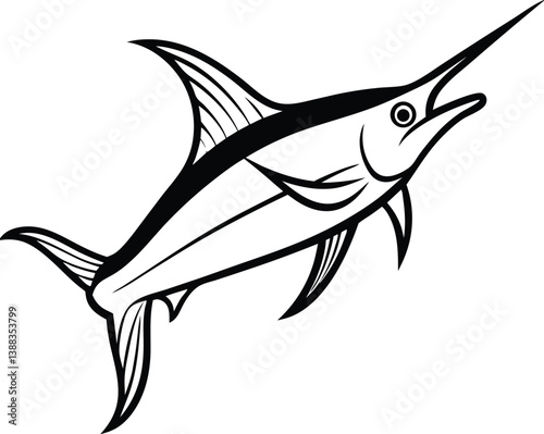 Sword Fish Line art Design with white background