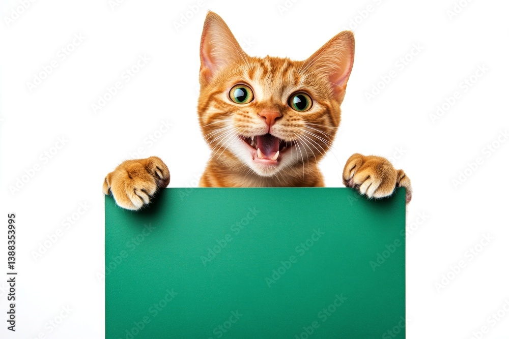 Isolated cat on a solid clothing pure white background. Сute adult cat peterbald hold in front paws a design draft - large green drive sign. Kitten on mockup. Commercial kitten photo. Isolated cat on a solid clothing pure white background. Сute adult cat peterbald hold in front paws a design draft - large green drive sign. Kitten on mockup. Commercial kitten photo.