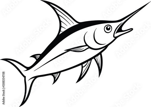 Sword Fish Line art Design with white background