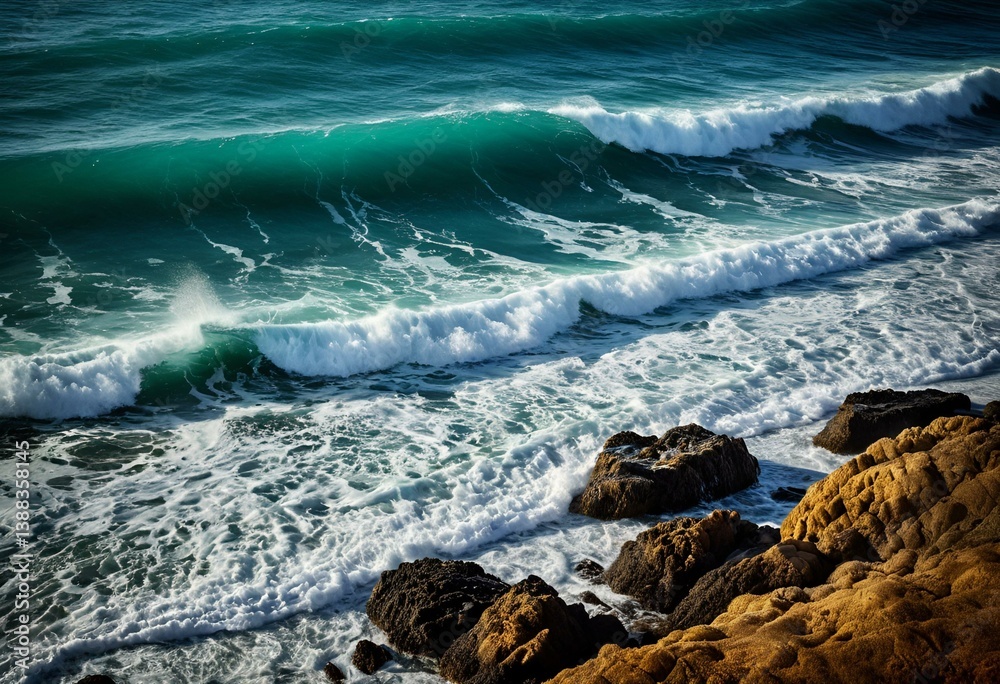 A view of the ocean from a rocky shoreline.