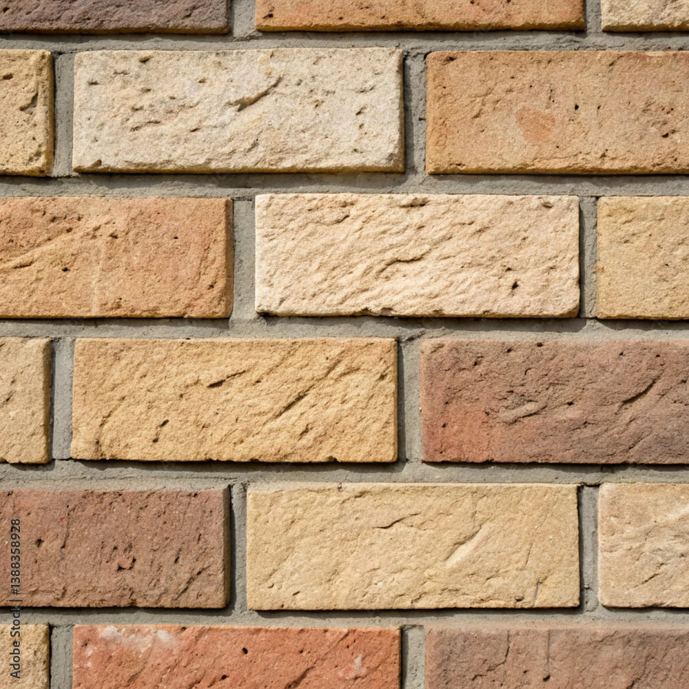 Fototapeta premium Generative AI of a high-resolution close-up image of a brick block texture, front view. The image captures the detailed surface of the bricks, including rough textures, subtle color variations.