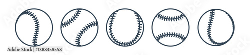 Set of Baseball ball. Outline sport ball baseball. Sport game equipment. Vector illustration
