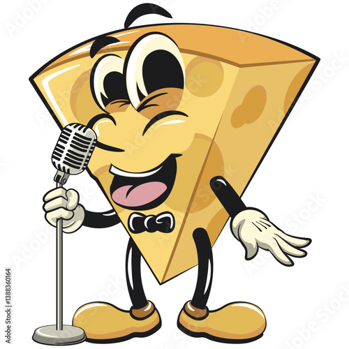 cute cheese cartoon isolated vektor illustration mascot character on front of the mic become a stand up comedian, work of hand drawn