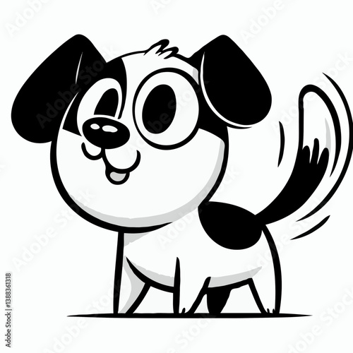 Happy cartoon dog with wagging tail in vector style