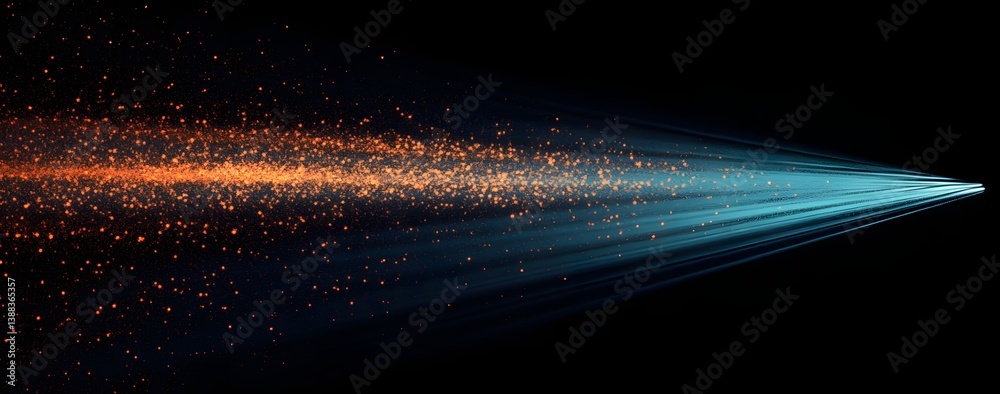Obraz premium Converging orange particles transitioning into focused blue rays