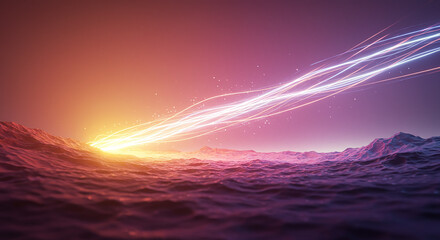 Crédence de cuisine Bordeaux Abstract cosmic landscape with glowing light trails and vibrant sunset colors  © thoif
