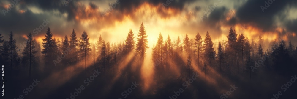 Sunrise Through a Misty Forest Sunrise Through a Misty Forest