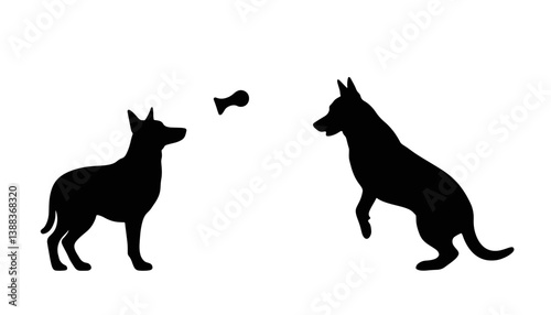 Eager dogs playing fetch, joyful anticipation