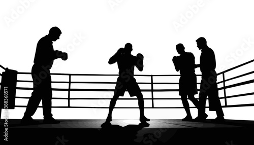 Boxing silhouettes in spotlight during match preparation, competition spirit