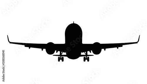 Aircraft silhouette landing with lowered gear, aviation concept