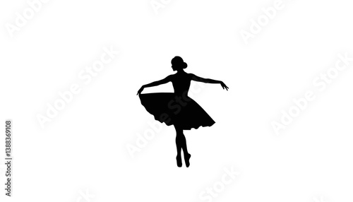 Elegant ballerina dancing in silhouette on white background, grace