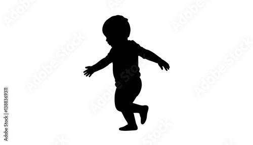 Toddler balancing with outstretched arms, learning to walk