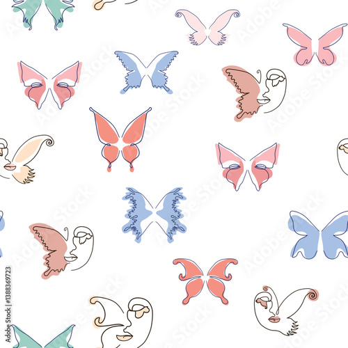 Line art butterfly illustrations Minimalist trendy abstract seamless pattern. Modern vector template for design.
