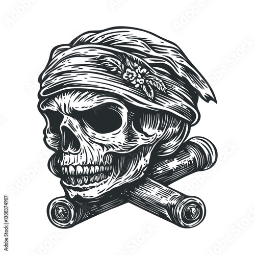 Vintage Pirate Skull with Bandana and Crossed Cannons Design