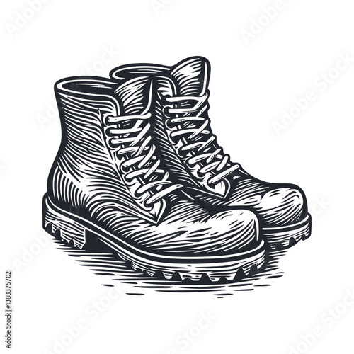 Vintage Style Illustration of Classic Work Boots with Laces