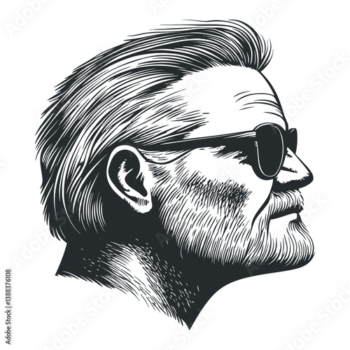 Vintage Profile Portrait of Man with Sunglasses and Stylish Hair
