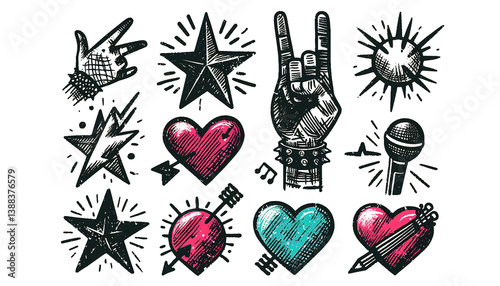 Crayon-style sketch icons for music lovers. AI Generated Transparent PNGs