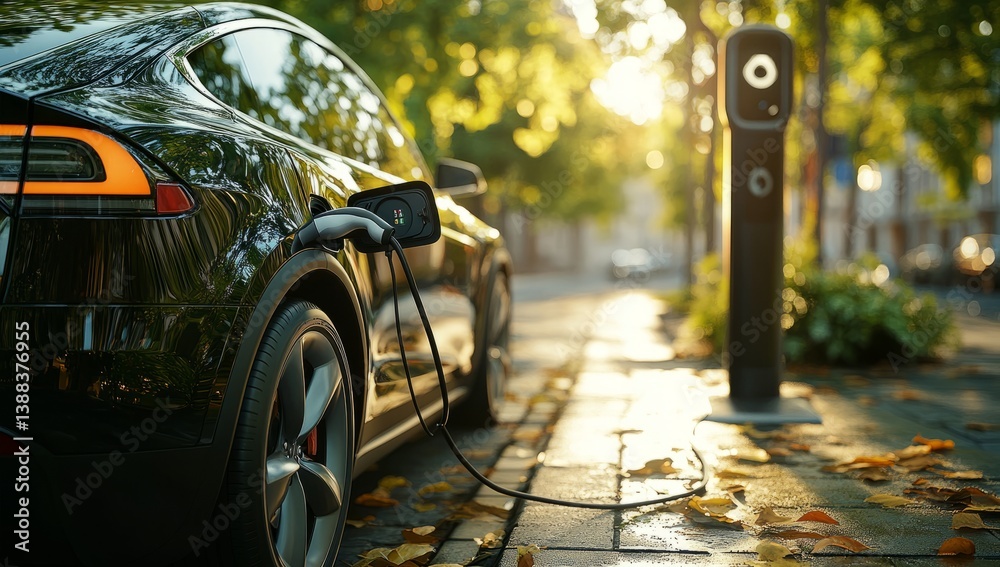 Car charging at electric vehicle charging station, 2