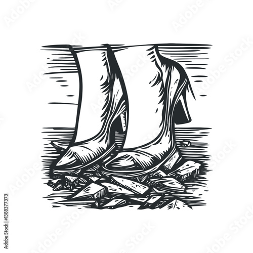 High Heels on Broken Glass in Artistic Black and White Design