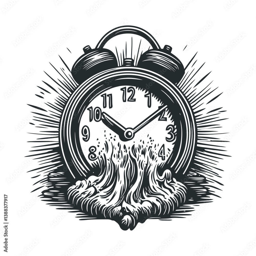 Vintage Alarm Clock with Artistic Waves and Dynamic Explosion Effect
