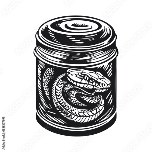 Intricate Illustration of a Snake Encased in a Jar Design