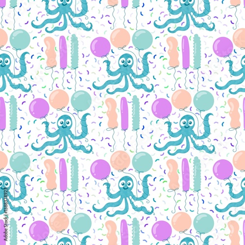 Photography Summer ocean animals seamless octopus birthday pattern for wrapping paper and fa