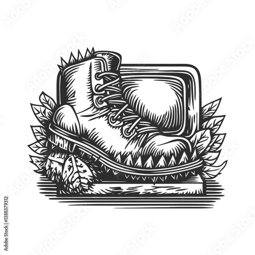Unique Graphic of Boot on Vintage Television with Nature Elements