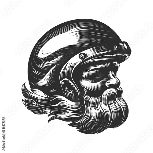 Vintage Motorcycle Helmet with Beard Illustration for Adventure Lovers
