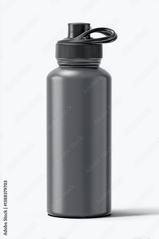 Close Up of Gray Reusable Water Bottle for Fitness and Hydration Close Up of Gray Reusable Water Bottle for Fitness and Hydration