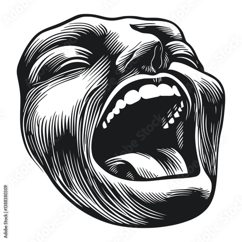 Expressive Portrait of a Screaming Face in Bold Black and White Art