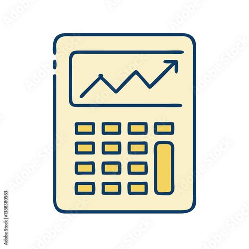 Calculator icon with upward chart in yellow and blue colors