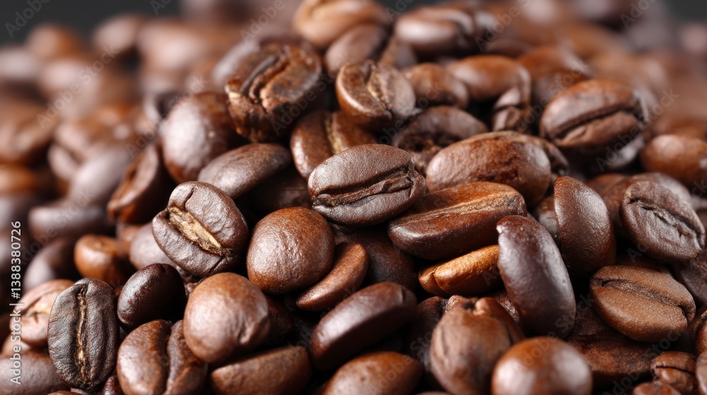 Obraz premium Close-up of Roasted Coffee Beans Showing Rich Texture and Dark Color