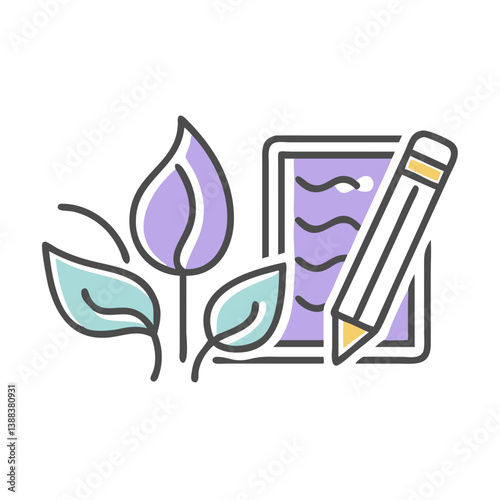 Art therapy tools with plant and sketchpad in minimal style  