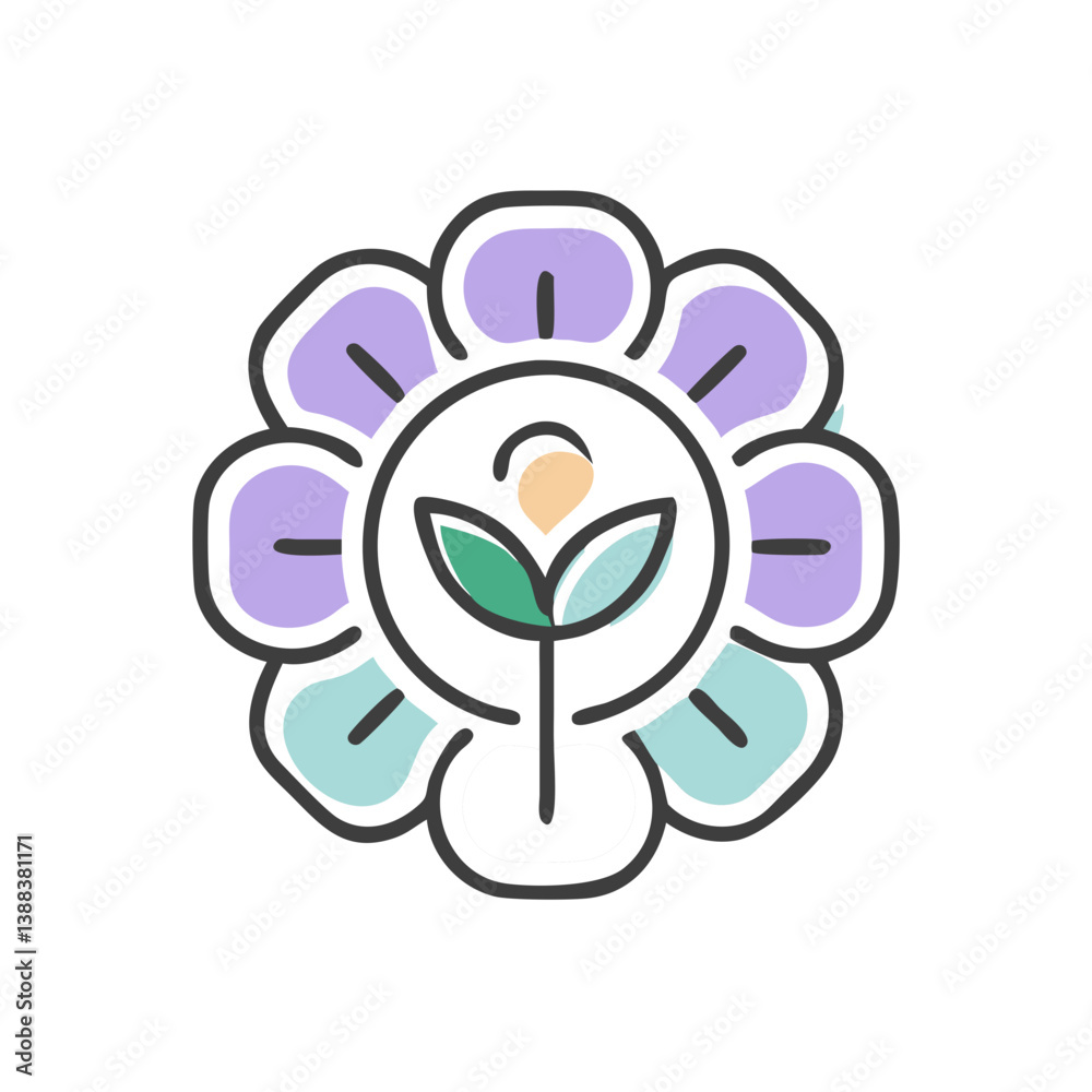 Stylized flower logo with leaves in pastel colors Stylized flower logo with leaves in pastel colors