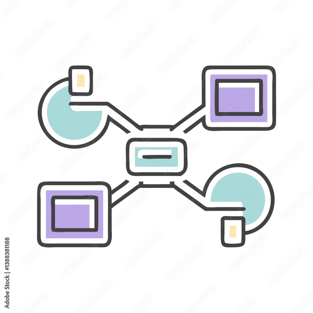 Network connection diagram in modern style with pastel colors  