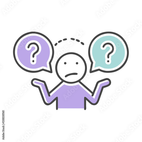 Confused character with question marks expressing uncertainty  