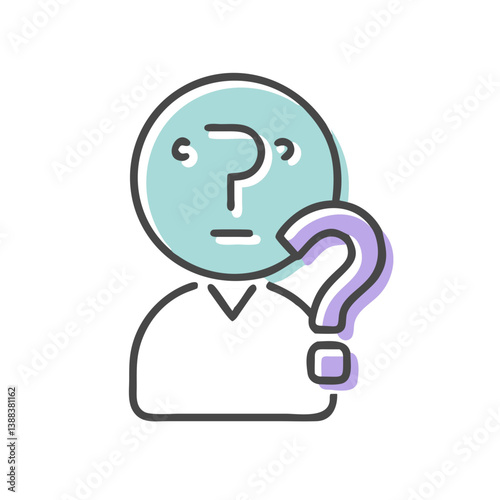 Confused character contemplating a question mark illustration  