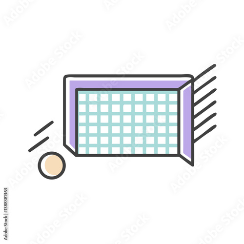 Soccer goal with ball in motion against a simple background  