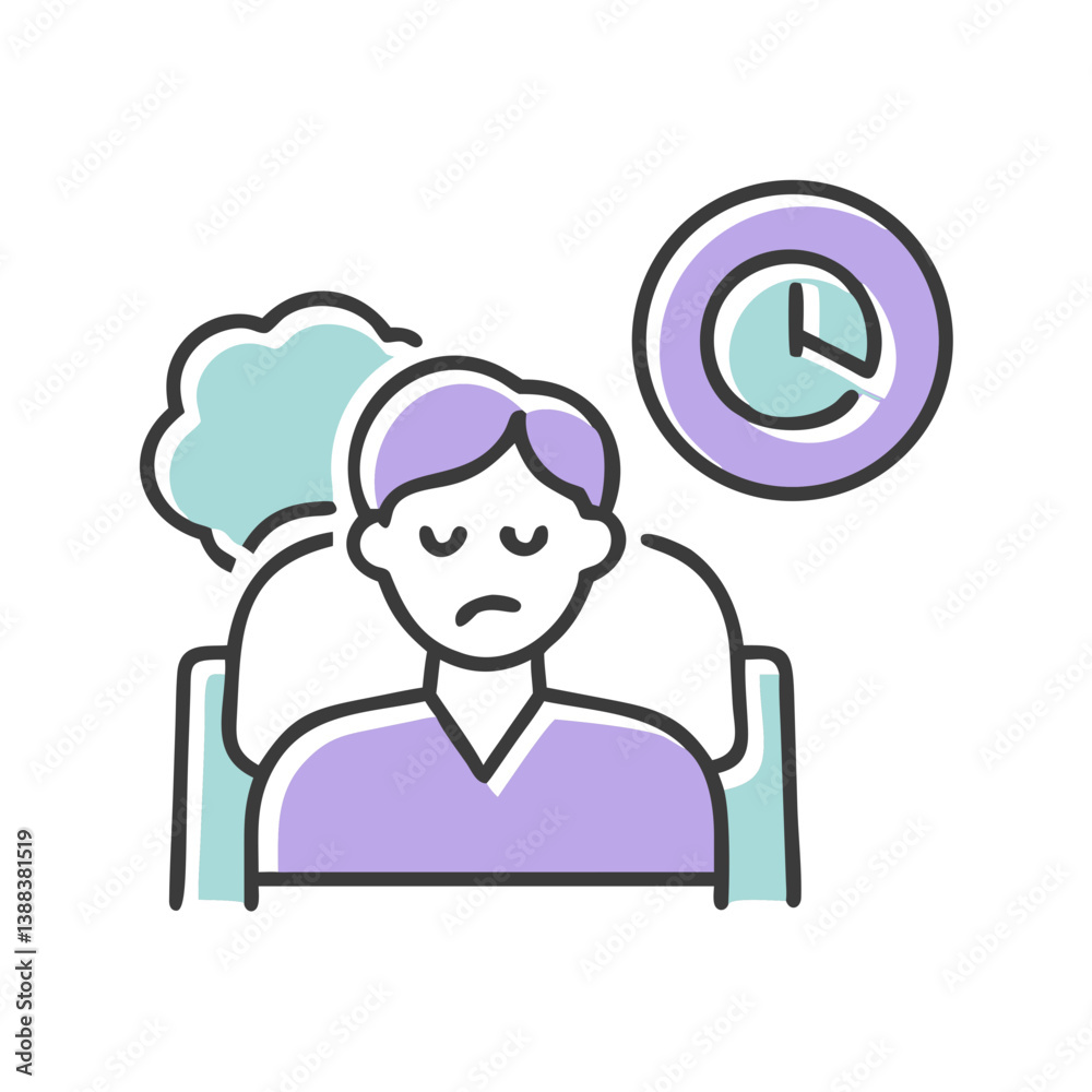 Sleepless person feeling anxious in bed with a clock background Sleepless person feeling anxious in bed with a clock background