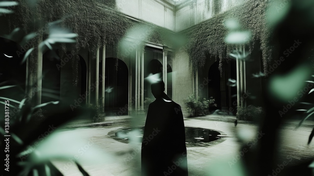 Fototapeta premium Gloomy figure in a courtyard