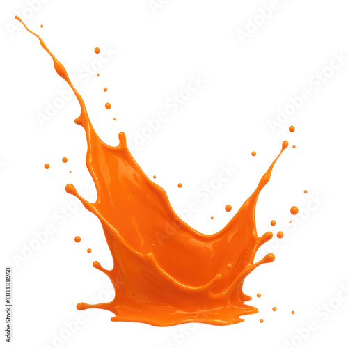 Dynamic depiction of an orange paint splash captured in high definition against a neutral background, ideal for creative and advertising concepts.