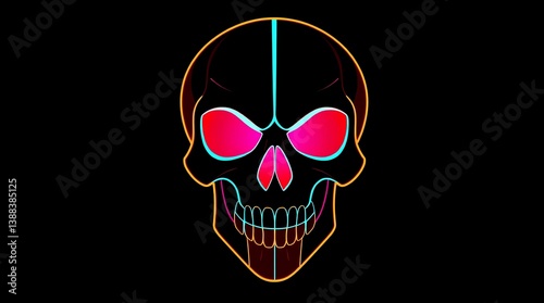 neon glowing skull with pink eyes on black background
vivid and bold cyberpunk art with digital outline style
perfect for party flyers, music covers, or edgy merch

