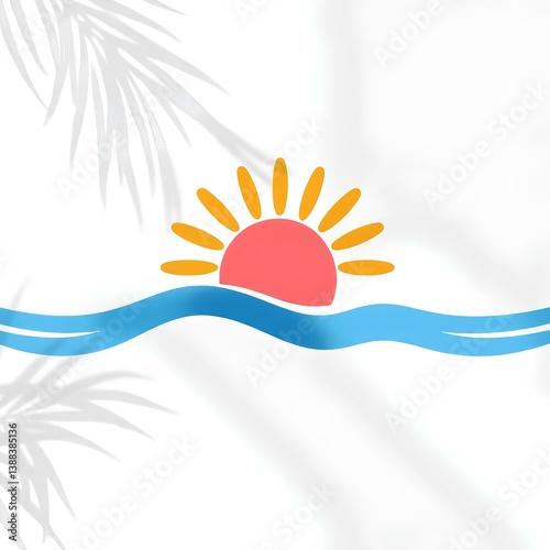 flat icon style sunrise over ocean with abstract waves
simple clean sun design in red yellow and blue tones
great for logos, eco themes or summer-related visuals

