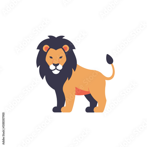 Cartoon lion with a confident stance on a plain background  